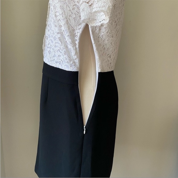 The Kooples Contrast Mini Dress $350 White Lace Black Crepe Women Size Medium - Picture 7 of 9